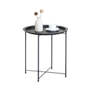CARLA HOME Round Metal Side Table - Tray Top End Table - Black - 1 Layer Side Table