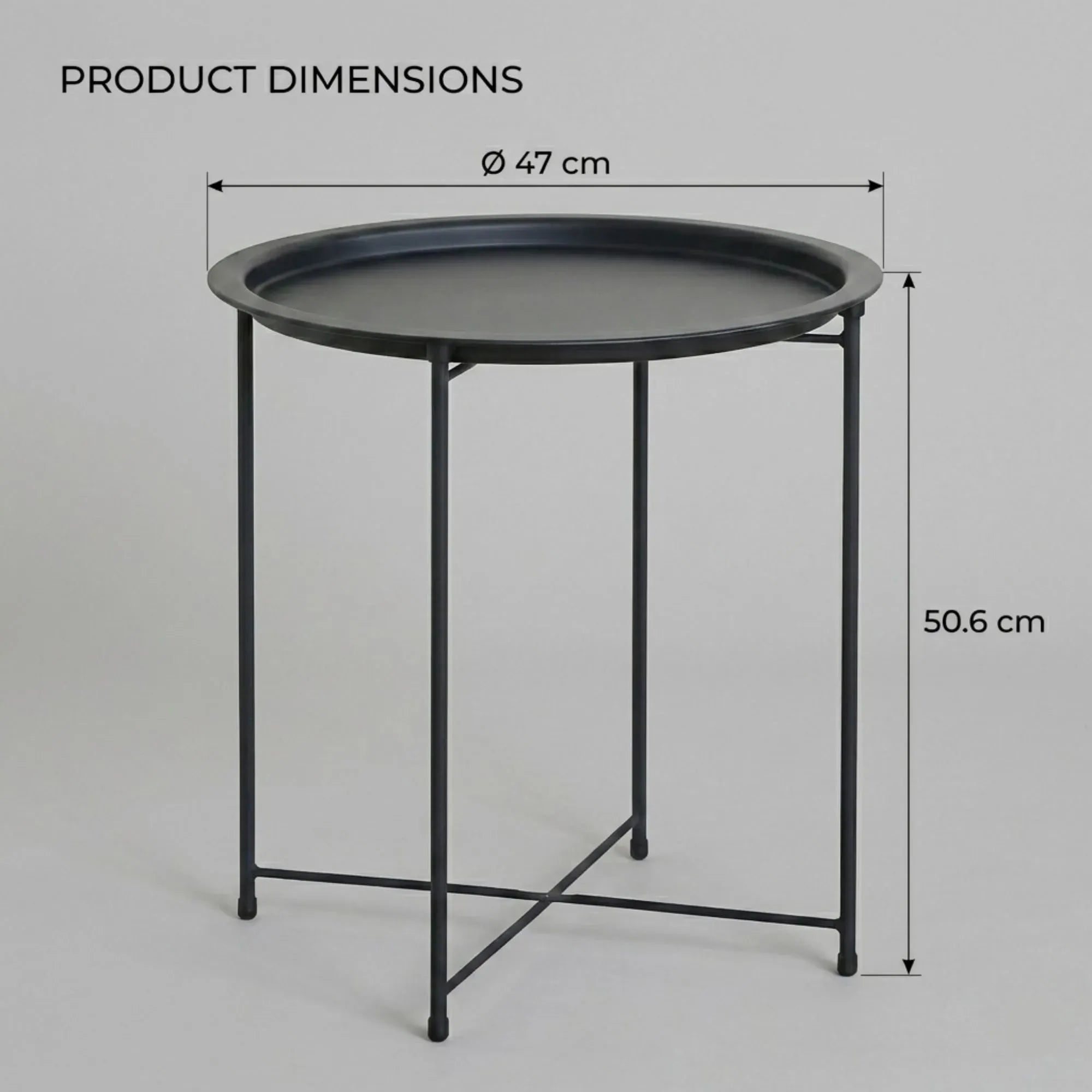 CARLA HOME Round Metal Side Table - Tray Top End Table - Black - 1 Layer Side Table