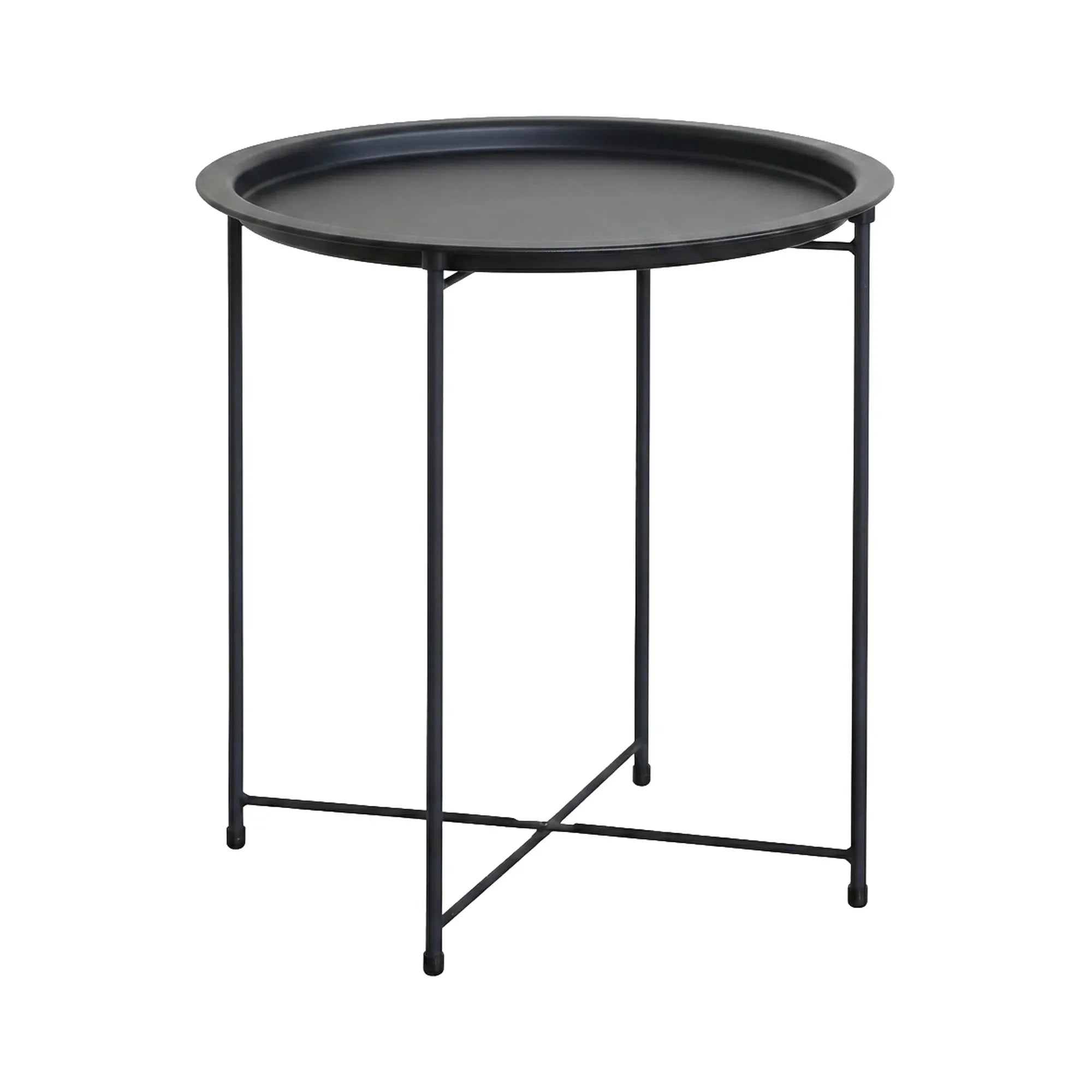 CARLA HOME Round Metal Side Table - Tray Top End Table - Black - 1 Layer Side Table
