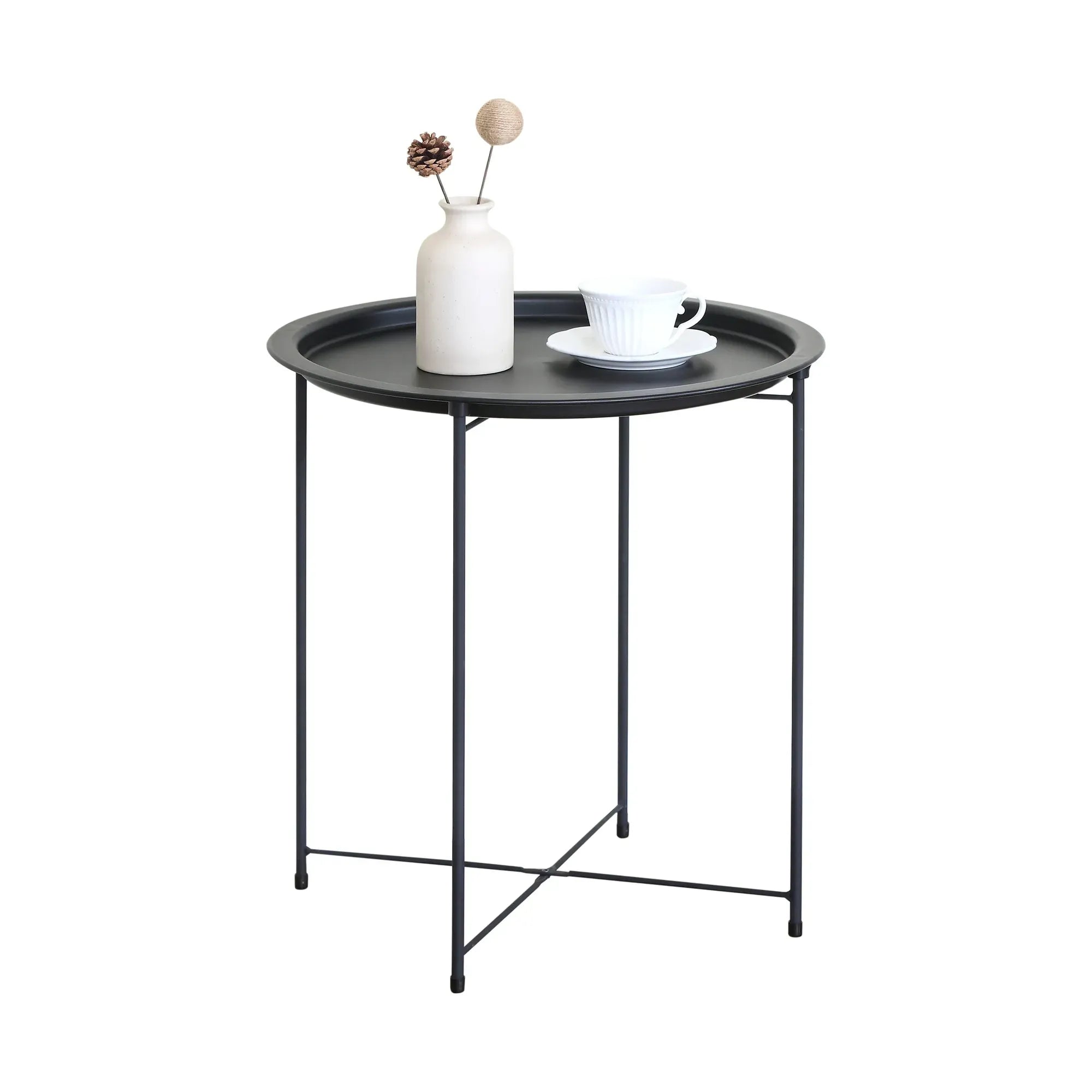 CARLA HOME Round Metal Side Table - Tray Top End Table - Black - 1 Layer Side Table