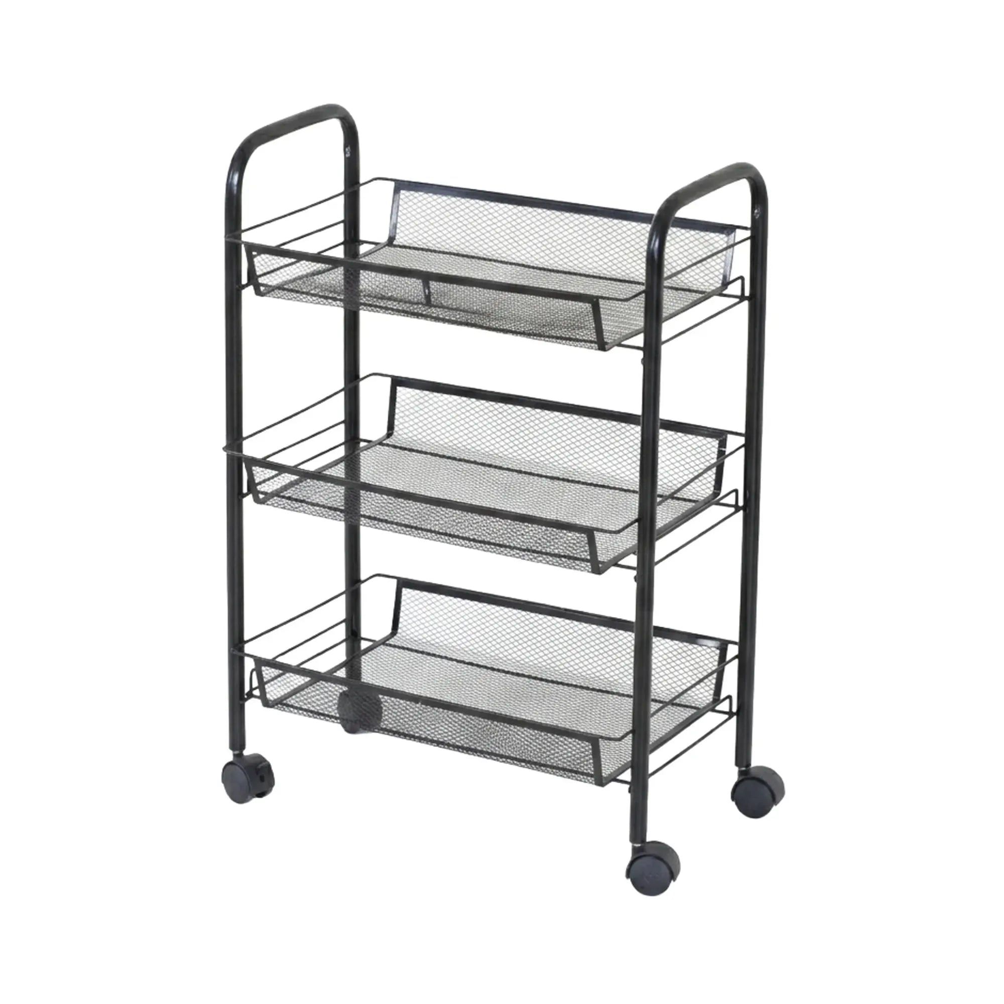CARLA HOME 3 Tier Rolling Kitchen Trolley Cart - Metal Mesh - Black - Basic - Steel