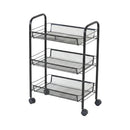CARLA HOME 3 Tier Rolling Kitchen Trolley Cart - Metal Mesh - Black - Basic - Steel