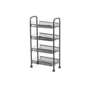 CARLA HOME 4 Tier Rolling Kitchen Trolley Cart - Metal Mesh - Black - Basic - Steel