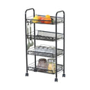 CARLA HOME 4 Tier Rolling Kitchen Trolley Cart - Metal Mesh - Black - Basic - Steel