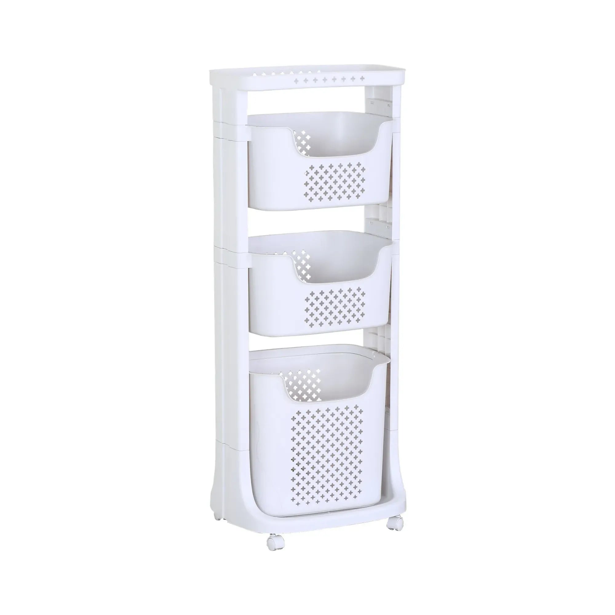 CARLA HOME 3 Tier Rolling Laundry Basket - White with Wheels - Basic - Plastic - 3 - tier Rolling Laundry