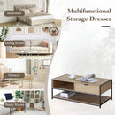 CARLA HOME Coffee Table with Drawer - Wood and Metal Frame - Brown - Rustic - Steel