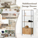 CARLA HOME Bookcase with Cabinet - 3 - Tier Display Shelf - Brown - Storage Cabinet