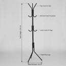 CARLA HOME Metal Coat Rack Stand - 12 Hook Clothes Hanger - Black - Garment Rack