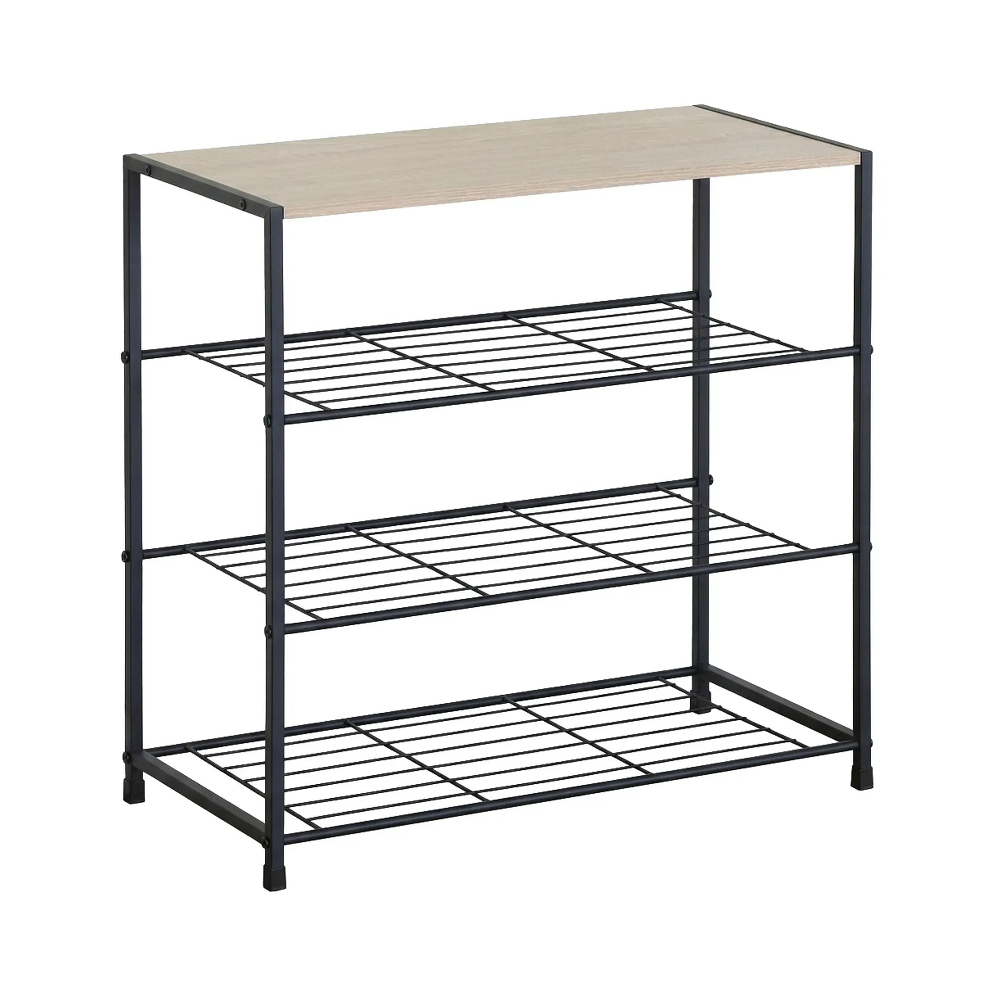 CARLA HOME 4 Tier Shoe Rack with Mdf Top Shelf - Metal - Brown - Rustic - Steel - Metal Mesh Shelves