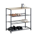 CARLA HOME 4 Tier Shoe Rack with Mdf Top Shelf - Metal - Brown - Rustic - Steel - Metal Mesh Shelves