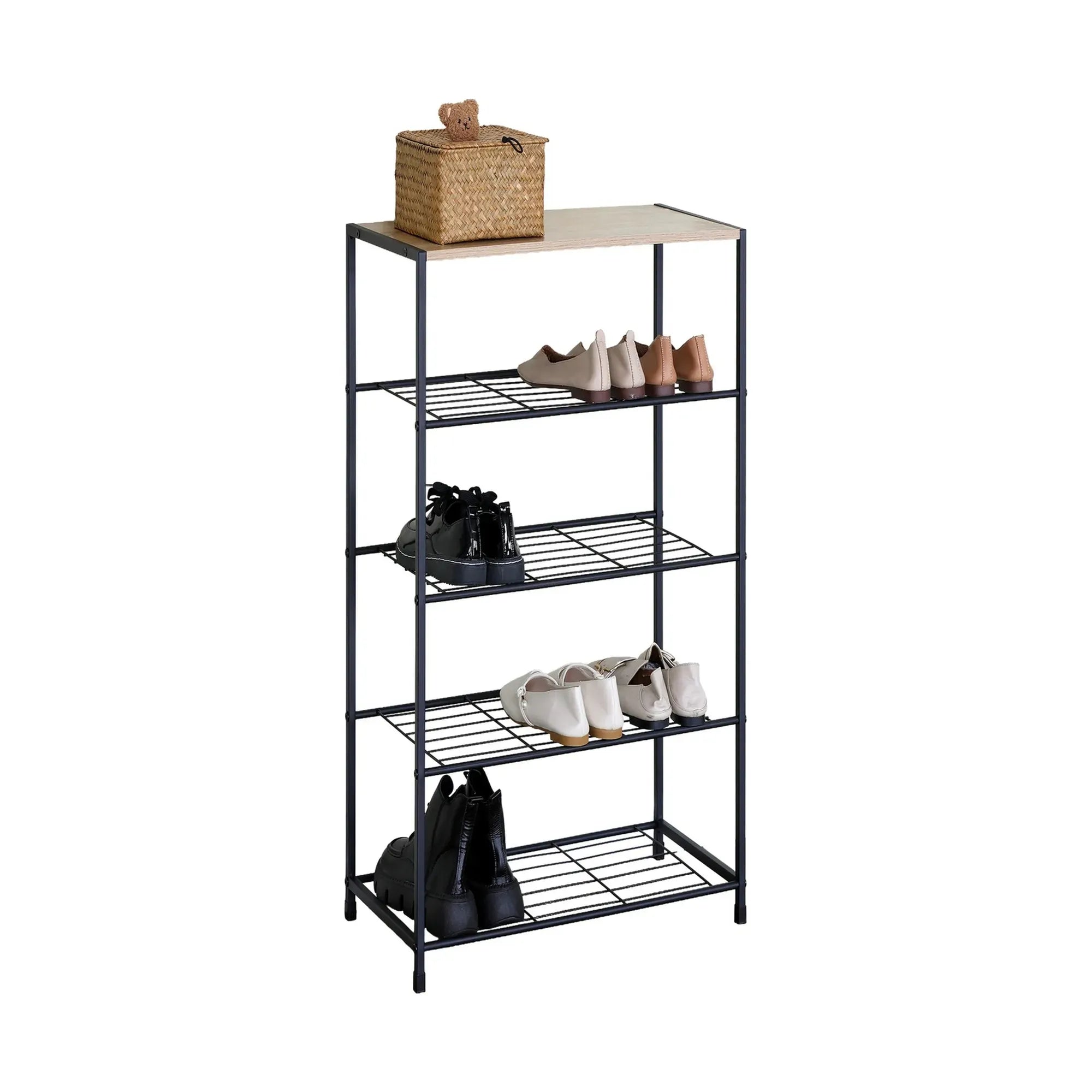 CARLA HOME 5 Tier Shoe Rack - Metal Mesh Organiser - Rustic Brown - Steel - Metal Mesh Shelves