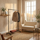 CARLA HOME Clothes Rack with Wheels - Adjustable Height Rail - Black - Garment Rack
