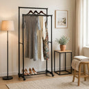 CARLA HOME Double Rod Garment Rack with Wheels - Black - Basic - Steel - Double Rod Clothes