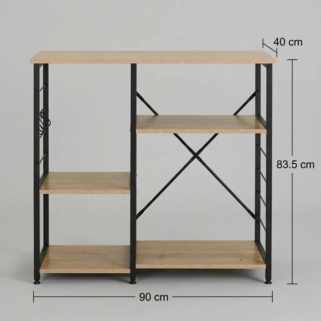 CARLA HOME Kitchen Baker's Rack 4 Tier - Metal Shelf with Hooks - Brown - Kitchen Rack