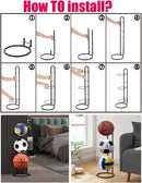 CARLA HOME 4 Tier Ball Storage Rack - Vertical Metal Stand - Black - Basketball Hoop