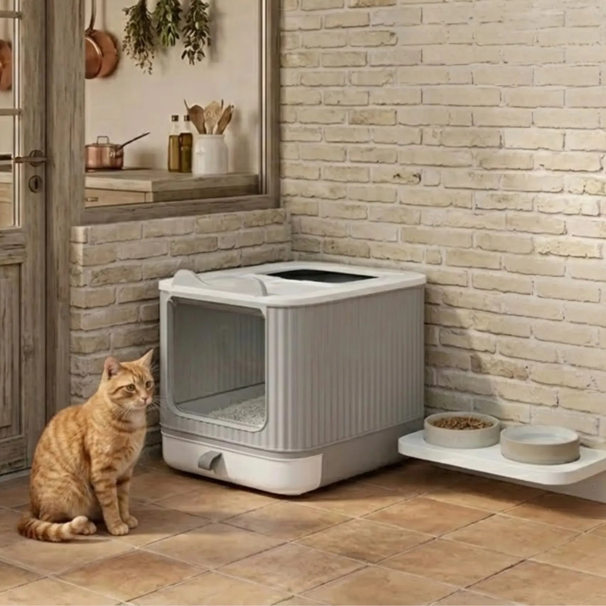 CARLA HOME Enclosed Cat Litter Box - Drawer Tray - Large - Scoop Drawer Design