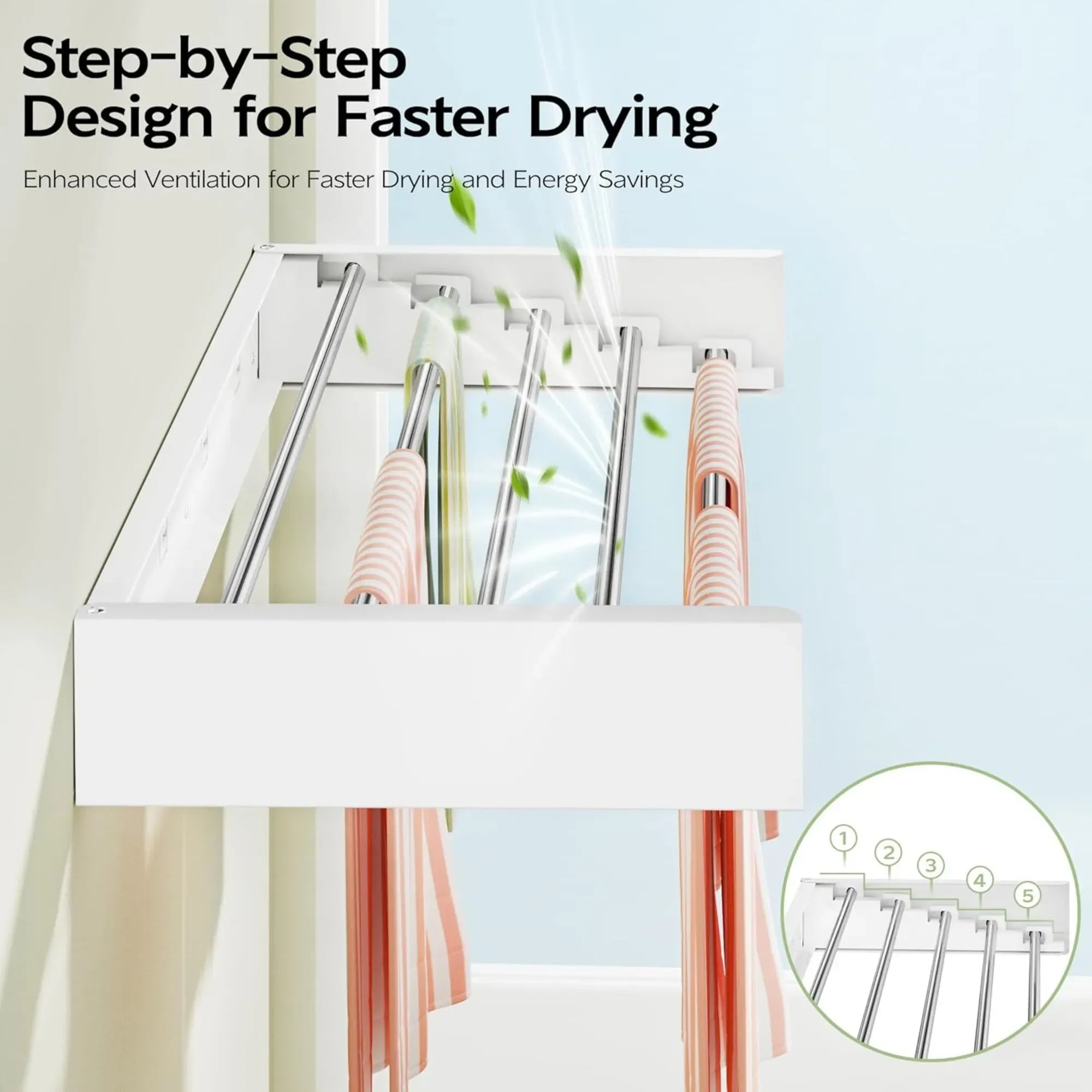 CARLA HOME Wall Mounted Clothes Drying Rack - Foldable - Balcony Folding Clothes - White