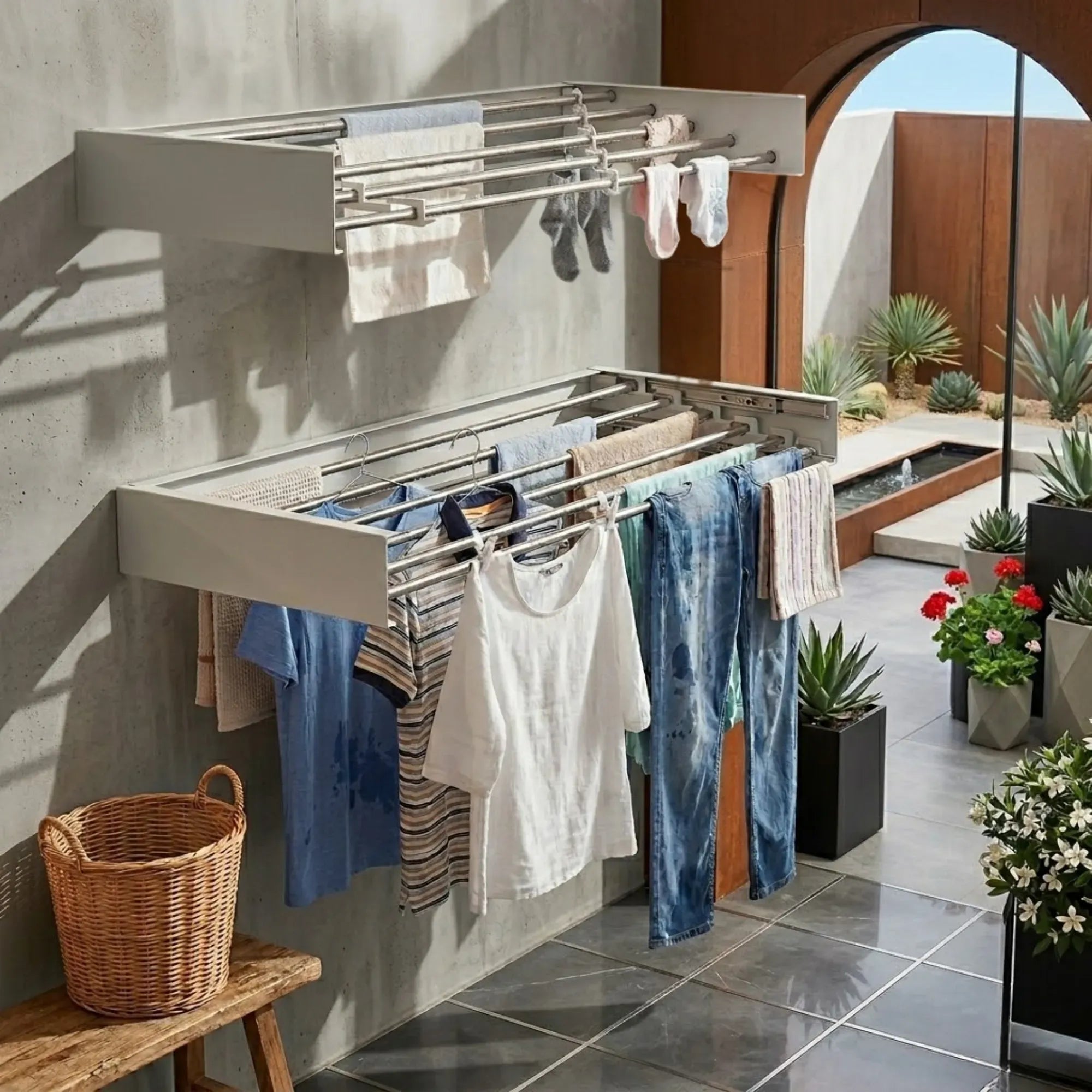 CARLA HOME Wall Mounted Clothes Drying Rack - Foldable - Balcony Folding Clothes - White