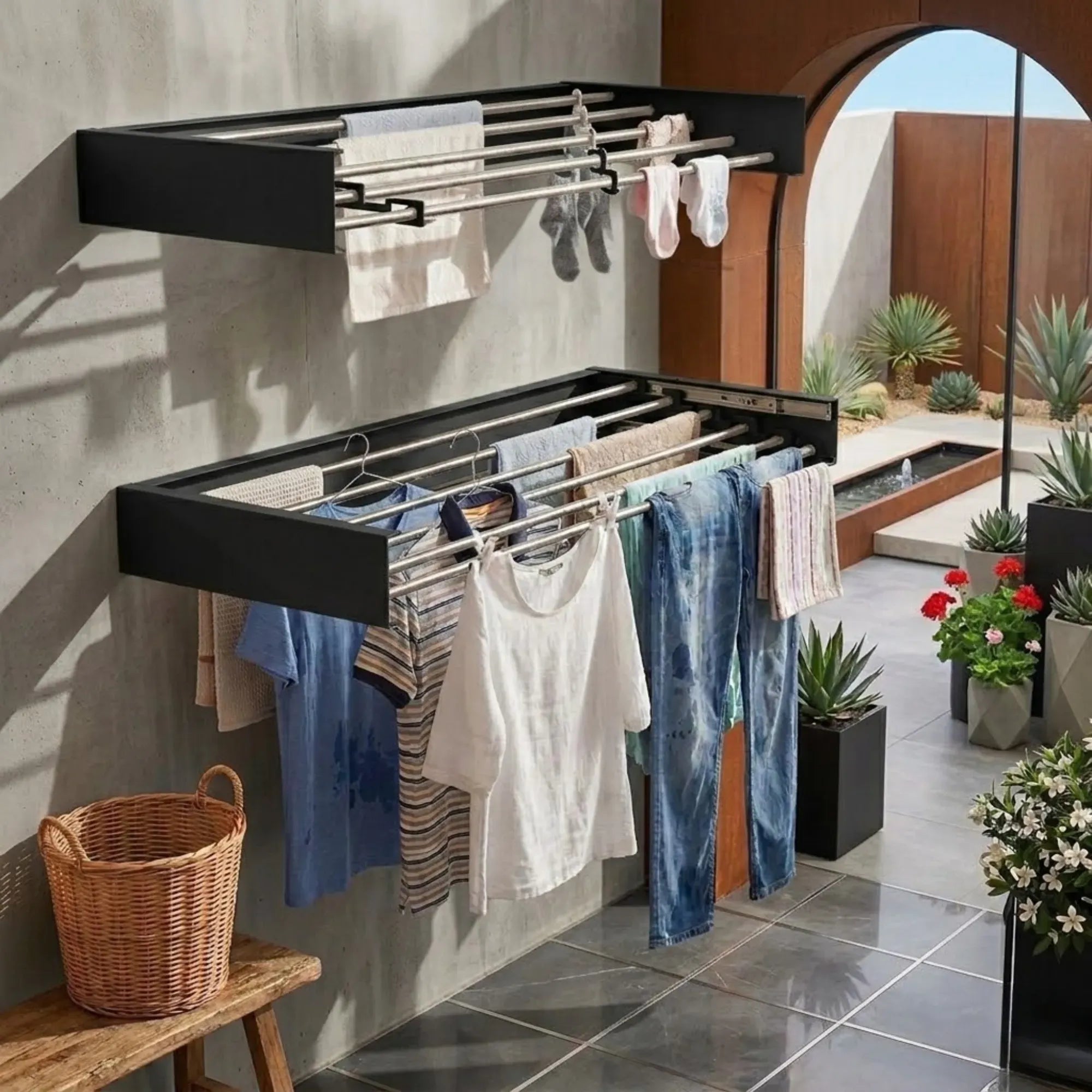 CARLA HOME Wall Mounted Clothes Drying Rack - Foldable - Balcony Folding Clothes - Black