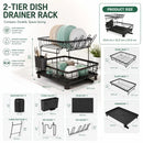 CARLA HOME 2 tier Dish Drying Rack with Drainboard & Utensil Holder for Kitchen (Black)