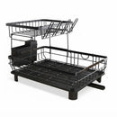 CARLA HOME 2 tier Dish Drying Rack with Drainboard & Utensil Holder for Kitchen (Black)