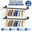 CARLA HOME 2-Pack Wall Mounted Industrial Pipe Clothes Rack - Black - Storage Rack