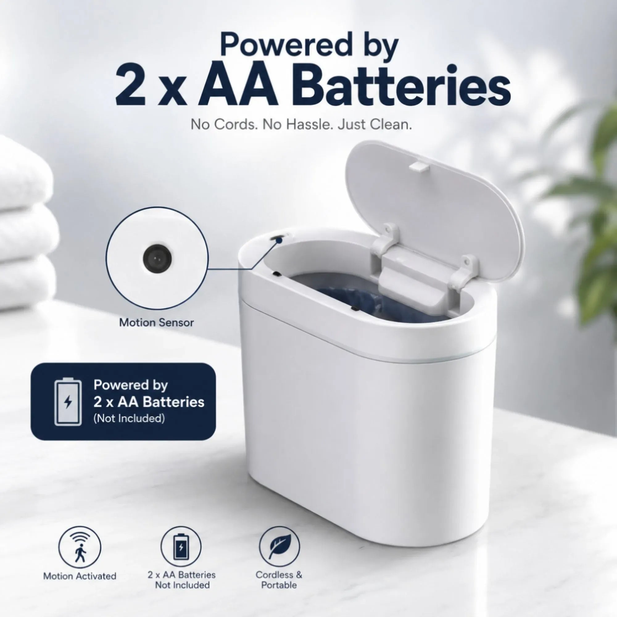 CARLA HOME 2-Pack Motion Sensor Trash Can - Touchless Bin - White - Smart Sensor Trash Can