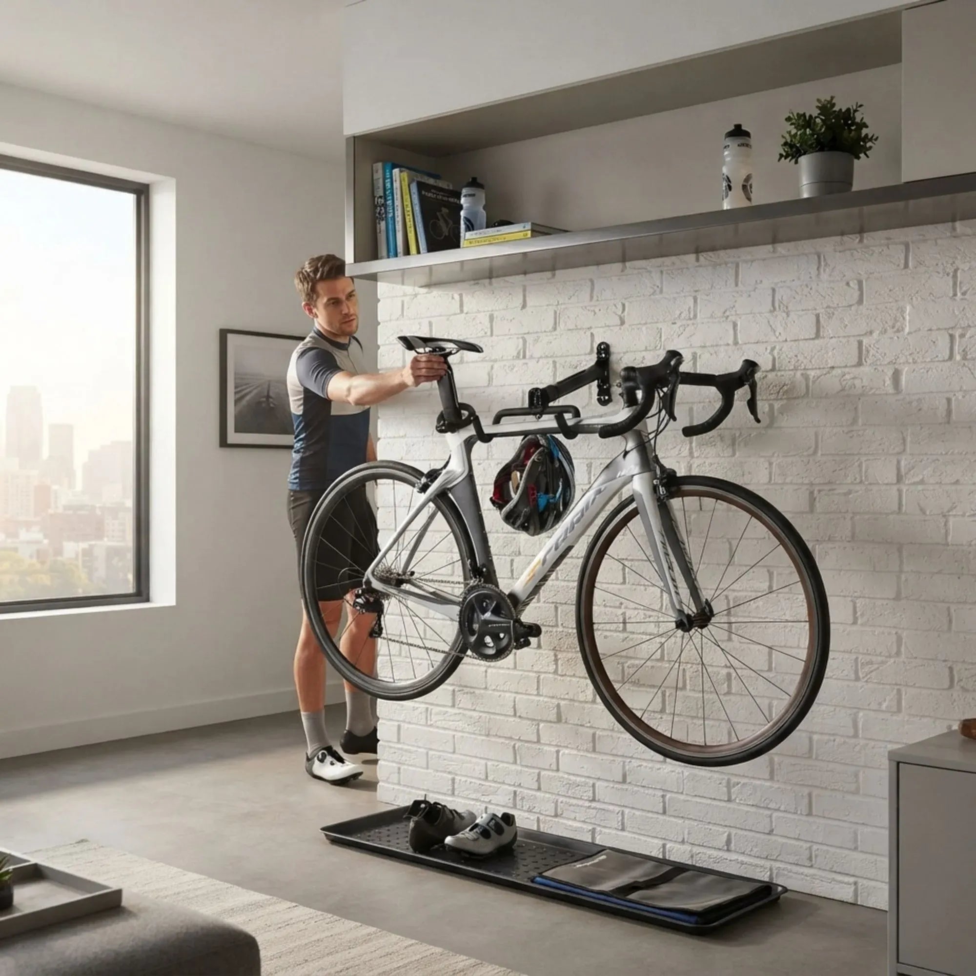 CARLA HOME 2-Pack Bike Wall Mount Rack - Adjustable Hook - Black - Adjustable Fixed Bike