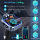 Bluetooth 5.0 FM Transmitter Car Adapter with PD 20W Fast Charger and Dual USB Ports in Black
