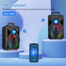 2000W Portable Bluetooth Speaker with Subwoofer, Black, Karaoke Mic, 8" Woofer
