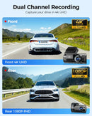 3-Channel 4K+1080P Dash Cam with 5G WiFi, GPS, and Parking Mode - Black