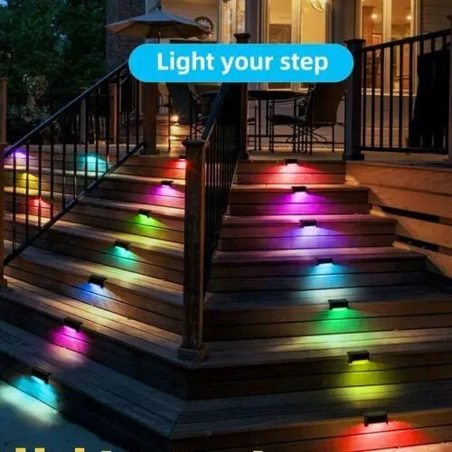 Multicoloured warm Solar LED Deck Lights - 4-Pack Warm White Outdoor Pathway and Stair Lamps, Black, IP65 Waterproof