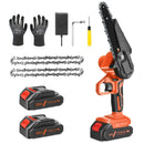 6" Mini Cordless Electric Chainsaw in Black and Orange with 2 Batteries