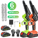 6" Mini Cordless Electric Chainsaw in Black and Orange with 2 Batteries