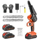 6" Mini Cordless Electric Chainsaw in Black and Orange with 2 Batteries