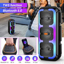 Portable Black Wireless Bluetooth Speaker with Dual Stereo Subwoofer and RGB Lights