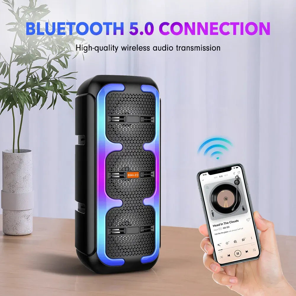 Portable Black Wireless Bluetooth Speaker with Dual Stereo Subwoofer and RGB Lights