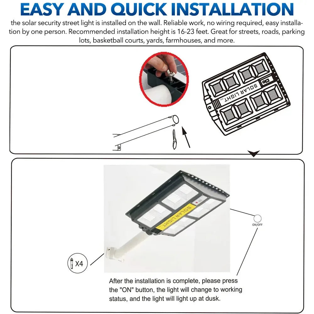 80000LM 5000W Black Solar Street LED Light with Radar Sensor and Remote Control for Outdoor Use - 5000W/1152LED