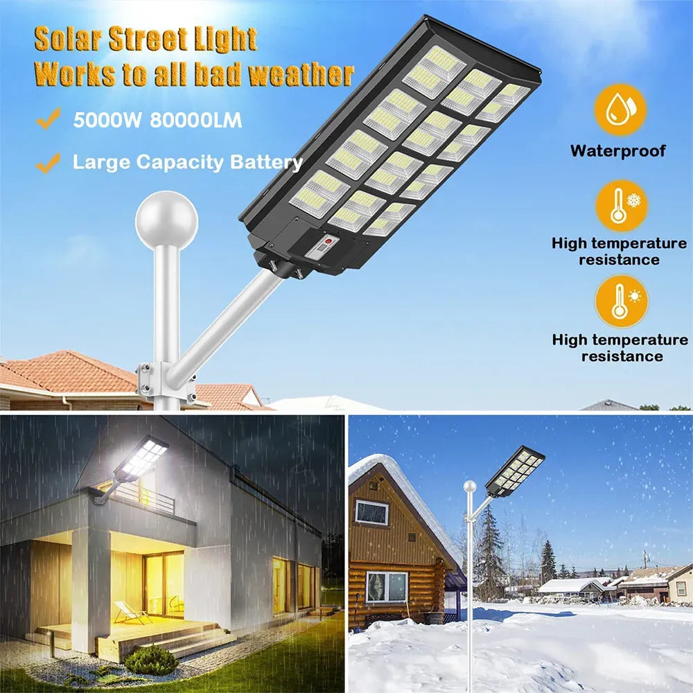 5000W Solar Street LED Light with Radar Sensor and Remote Control, Black