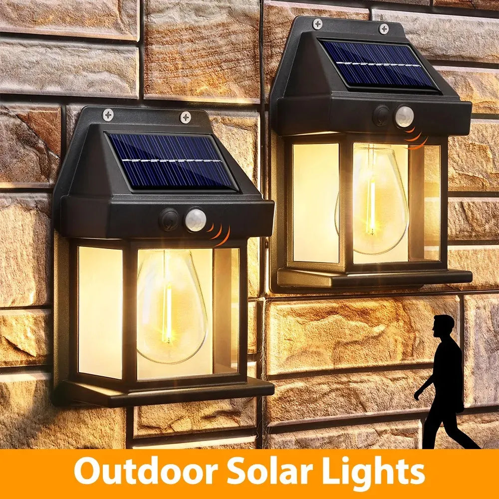 4 Pack Black Solar Wall Light with Motion Sensor and 3 Lighting Modes - 2x