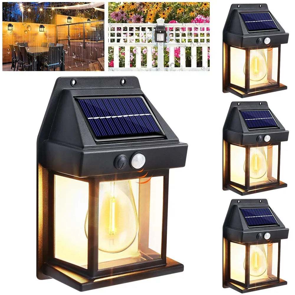4 Pack Black Solar Wall Light with Motion Sensor and 3 Lighting Modes - 4x