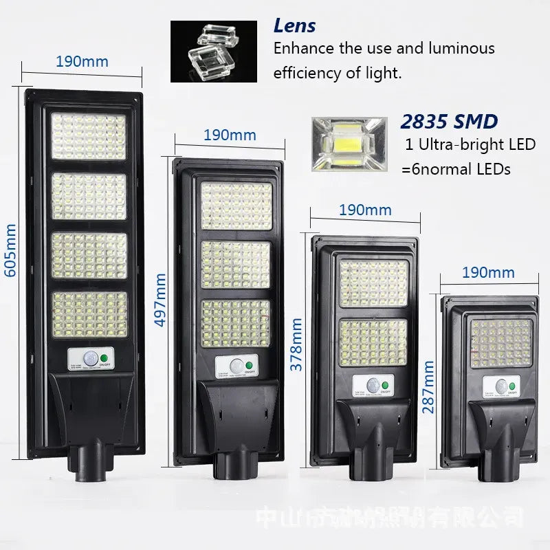 Solar LED Street Light with Radar Sensor, Black, 160W, Outdoor Flood Lamp