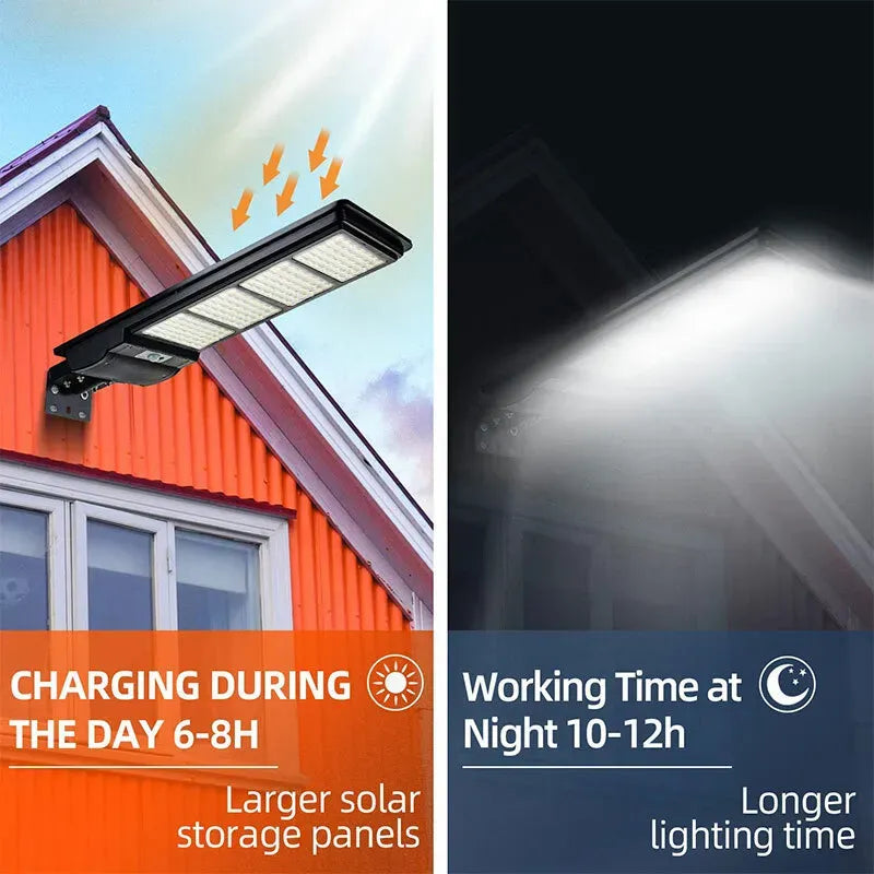 Solar LED Street Light with Radar Sensor, Black, 160W, Outdoor Flood Lamp