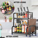 3-Tier Black Stainless Steel Kitchen Spice Rack Organiser with Adjustable Storage