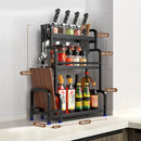 3-Tier Black Stainless Steel Kitchen Spice Rack Organiser with Adjustable Storage