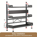 3-Tier Black Stainless Steel Spice Rack Kitchen Condiment Storage Shelf 40x16x54cm