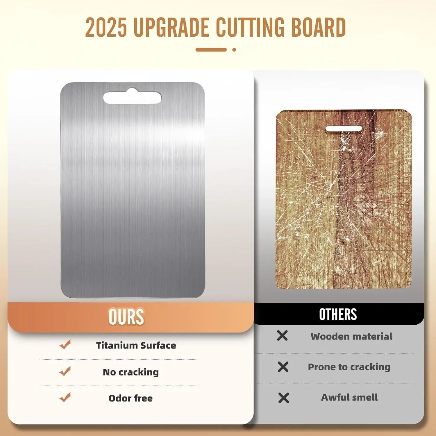 Double-Sided Titanium Cutting Board in Silver, 34x23cm