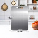 Double-Sided Titanium Cutting Board in Silver, 46x30cm, Ideal for Kitchen and Camping