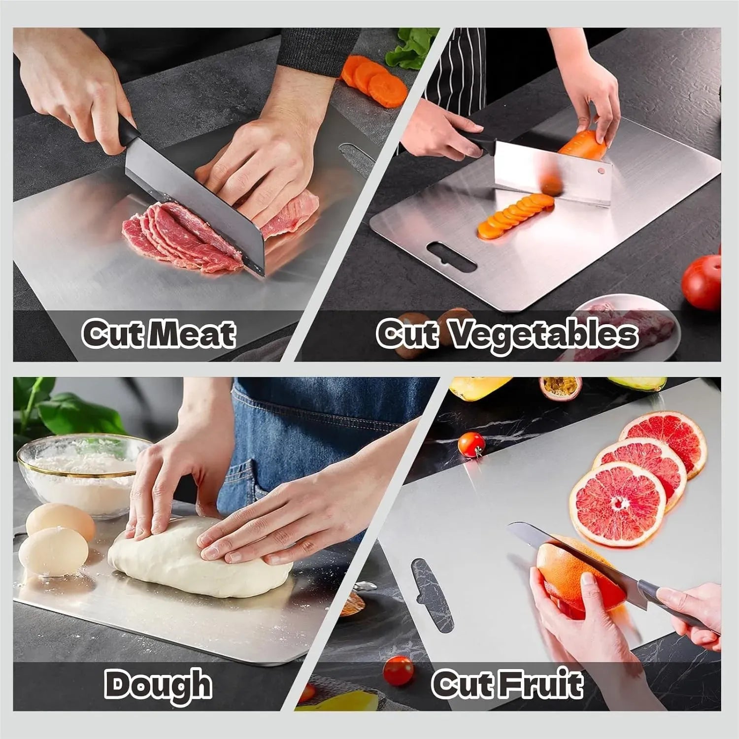 Double-Sided Titanium Cutting Board in Silver, 46x30cm, Ideal for Kitchen and Camping
