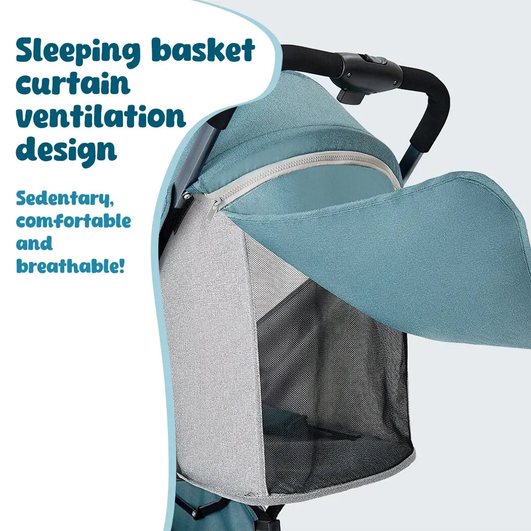 Lightweight Compact Baby Stroller Pram in Blue, Easy Fold for Travel, Dimensions 66x49x97cm